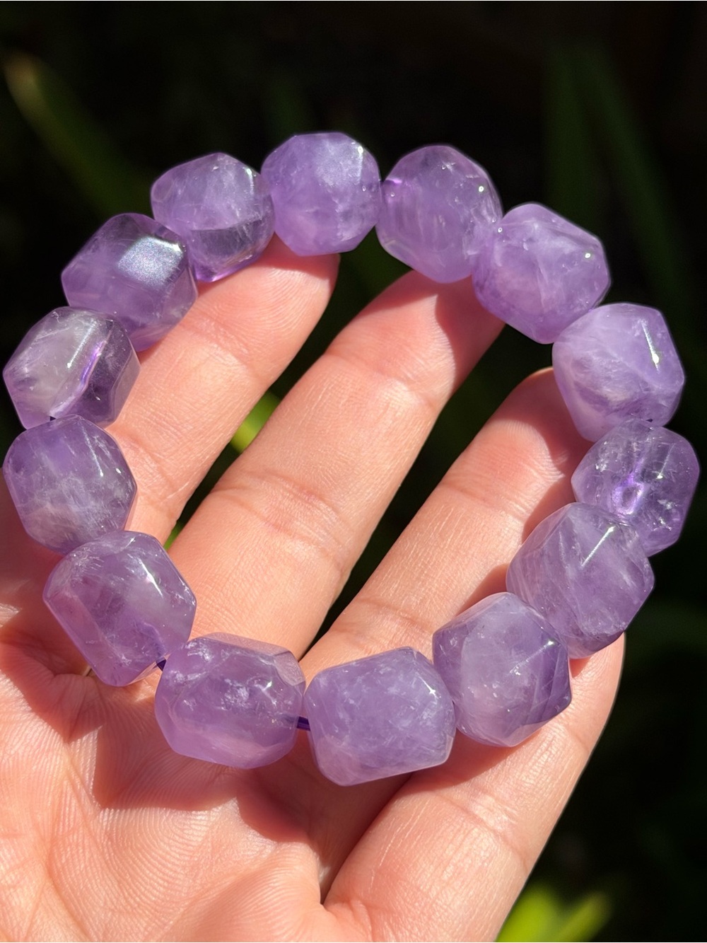 14mm Natural Amethyst Faceted Crystal Stretch Bracelet 7 Inches 2474